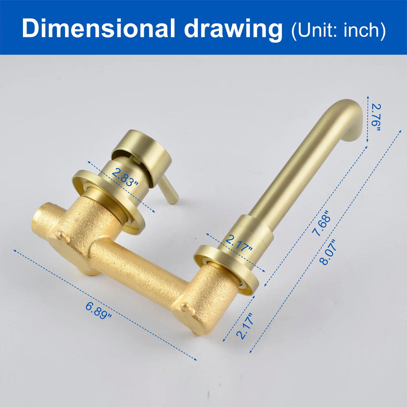 Wall Mount Lavatory Faucet Single Handle Brass Bathroom Sink Faucet 1.2 GPM in Matte Black, brushed gold single-handle-brass-wall-mount-lavatory-faucet-1-2-gpm-in-matte-black 