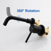 Wall Mount Lavatory Faucet Single Handle Brass Bathroom Sink Faucet 1.2 GPM in Matte Black, brushed gold single-handle-brass-wall-mount-lavatory-faucet-1-2-gpm-in-matte-black 