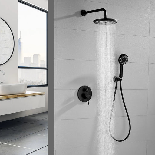 Wall Mount Round 2 way shower kit 9 inch ABS Shower Heads set with 6-spray Hand Shower in Matte Black wall-mount-round-2-way-shower-kit-9-inch-abs-shower-heads-set-with-6-spray-hand-shower-in-matte-black 