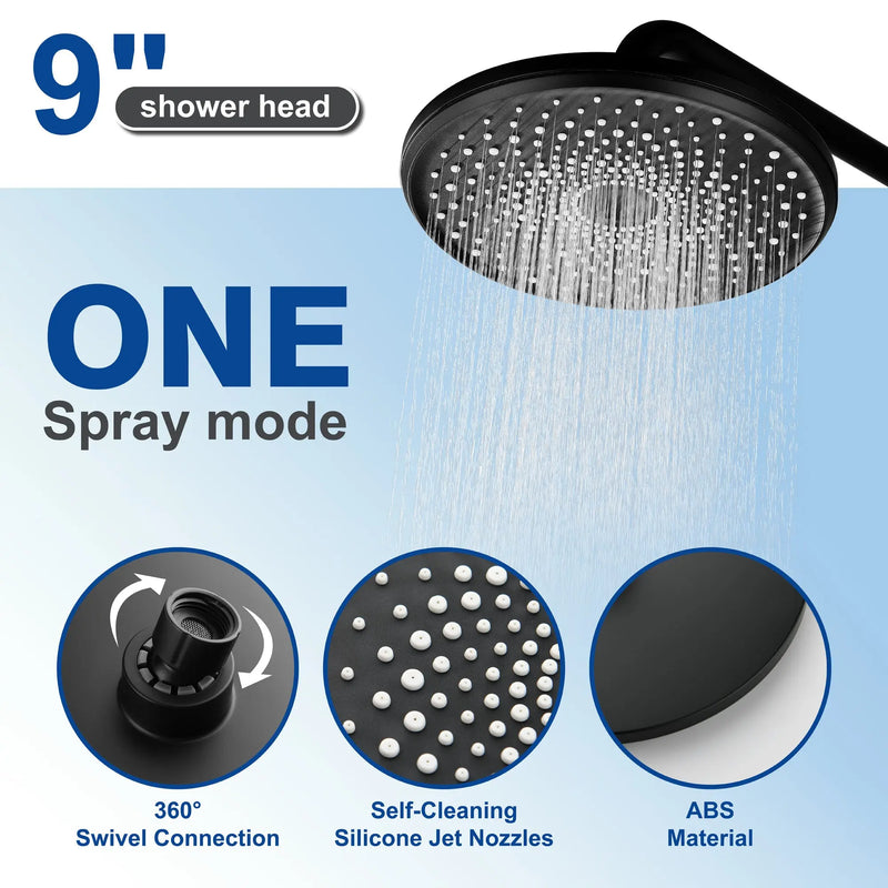 Wall Mount Round 2 way shower kit 9 inch ABS Shower Heads set with 6-spray Hand Shower in Matte Black wall-mount-round-2-way-shower-kit-9-inch-abs-shower-heads-set-with-6-spray-hand-shower-in-matte-black 