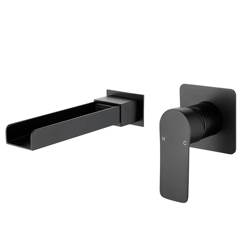Wall Mount Tub Filler Waterfall Bathtub Faucet High Flow Bath Filler Faucet with Extra Long Spout Bathroom Faucets with Rough-in Valve Trim kit wall-mount-tub-filler-waterfall-bathtub-faucet-high-flow-bath-filler-faucet-with-extra-long-spout-bathroom-faucets-with-rough-in-valve-trim-kit Matte Black / Brass & Stainless Steel