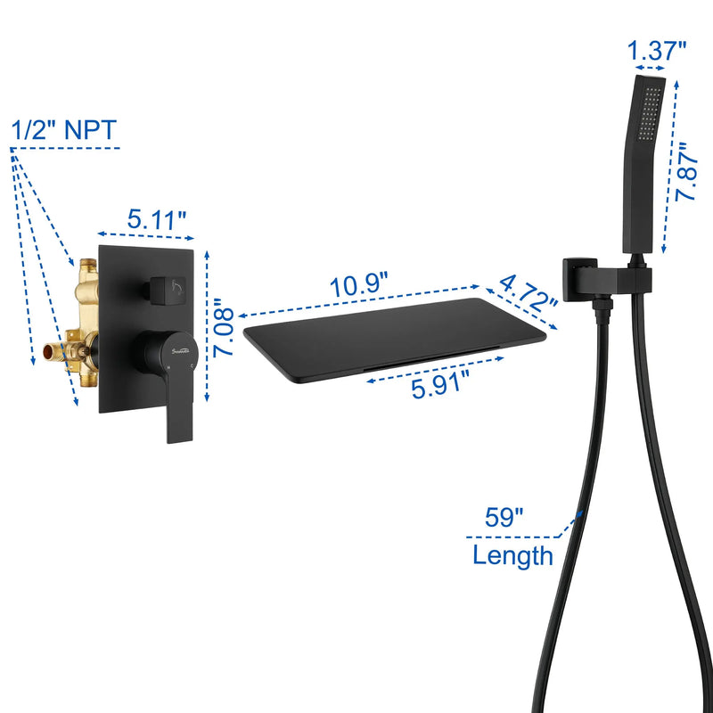 Wall Mount Tub Filler with Hand Shower, Single Handle Brass Tub Shower Faucet Set shamanda-wall-mount-tub-filler 