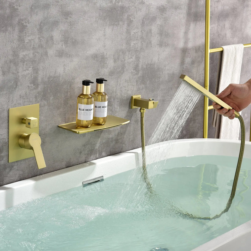 Wall Mount Tub Filler with Hand Shower, Single Handle Brass Tub Shower Faucet Set shamanda-wall-mount-tub-filler 