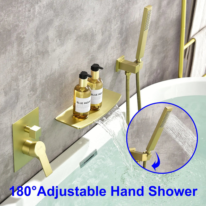 Wall Mount Tub Filler with Hand Shower, Single Handle Brass Tub Shower Faucet Set shamanda-wall-mount-tub-filler 