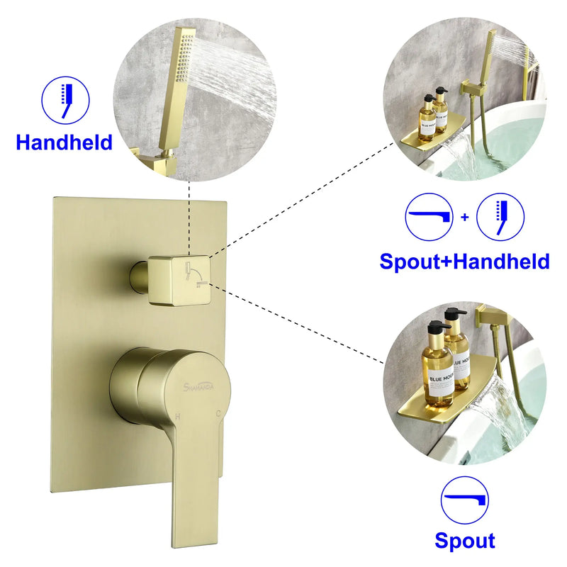 Wall Mount Tub Filler with Hand Shower, Single Handle Brass Tub Shower Faucet Set shamanda-wall-mount-tub-filler 