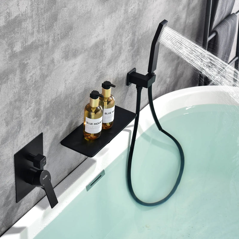 Wall Mount Tub Filler with Hand Shower, Single Handle Brass Tub Shower Faucet Set shamanda-wall-mount-tub-filler 