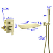 Wall Mount Tub Filler with Hand Shower, Single Handle Brass Tub Shower Faucet Set shamanda-wall-mount-tub-filler 