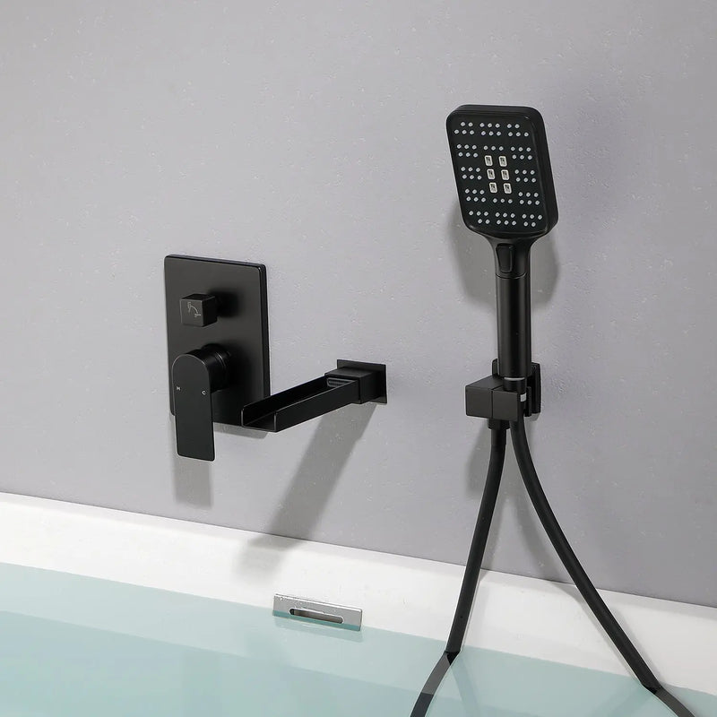 Wall Mount Waterfall Bathtub Faucet with 3 Modes Hand Sprayer Tub Filler Faucet with Rough-in Valve Trim Kit wall-mount-waterfall-bathtub-faucets-with-sprayer-tub-filler-faucet-tub-shower-faucet-set-with-rough-in-valve-trim-kit 