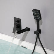 Wall Mount Waterfall Bathtub Faucet with 3 Modes Hand Sprayer Tub Filler Faucet with Rough-in Valve Trim Kit wall-mount-waterfall-bathtub-faucets-with-sprayer-tub-filler-faucet-tub-shower-faucet-set-with-rough-in-valve-trim-kit Matte Black / Brass & SUS304 & ABS