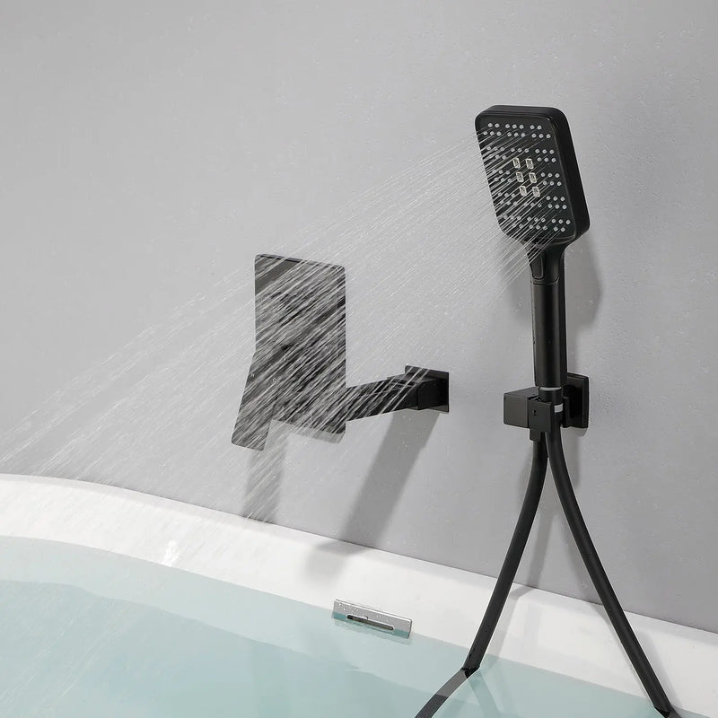 Wall Mount Waterfall Bathtub Faucet with 3 Modes Hand Sprayer Tub Filler Faucet with Rough-in Valve Trim Kit wall-mount-waterfall-bathtub-faucets-with-sprayer-tub-filler-faucet-tub-shower-faucet-set-with-rough-in-valve-trim-kit 