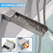Wall Mount Waterfall Bathtub Faucet with 3 Modes Hand Sprayer Tub Filler Faucet with Rough-in Valve Trim Kit wall-mount-waterfall-bathtub-faucets-with-sprayer-tub-filler-faucet-tub-shower-faucet-set-with-rough-in-valve-trim-kit 