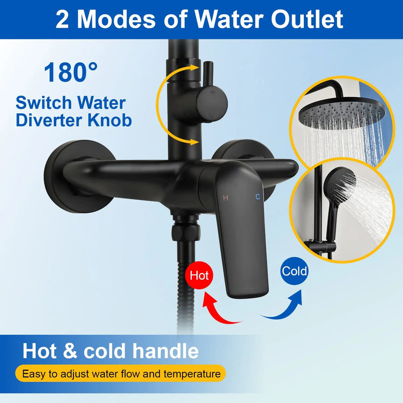 Wall Mounted 2-Function Exposed Shower Faucet with Slide Bar, 10Inch ABS Round Shower Head, 3-Setting Handheld Shower wall-mounted-2-function-exposed-shower-faucet-with-slide-bar-10inch-abs-round-shower-head-3-setting-handheld-shower 