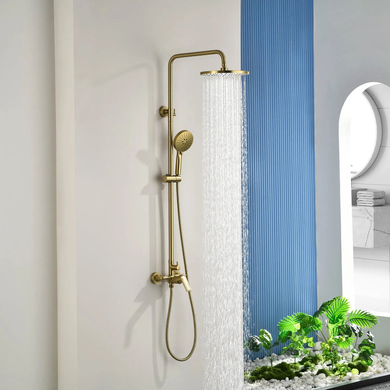 Wall Mounted 2-Function Exposed Shower Faucet with Slide Bar, 10Inch ABS Round Shower Head, 3-Setting Handheld Shower wall-mounted-2-function-exposed-shower-faucet-with-slide-bar-10inch-abs-round-shower-head-3-setting-handheld-shower 