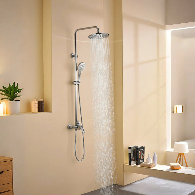 Wall Mounted 2-Function Exposed Shower Faucet with Slide Bar, 10Inch ABS Round Shower Head, 3-Setting Handheld Shower wall-mounted-2-function-exposed-shower-faucet-with-slide-bar-10inch-abs-round-shower-head-3-setting-handheld-shower 