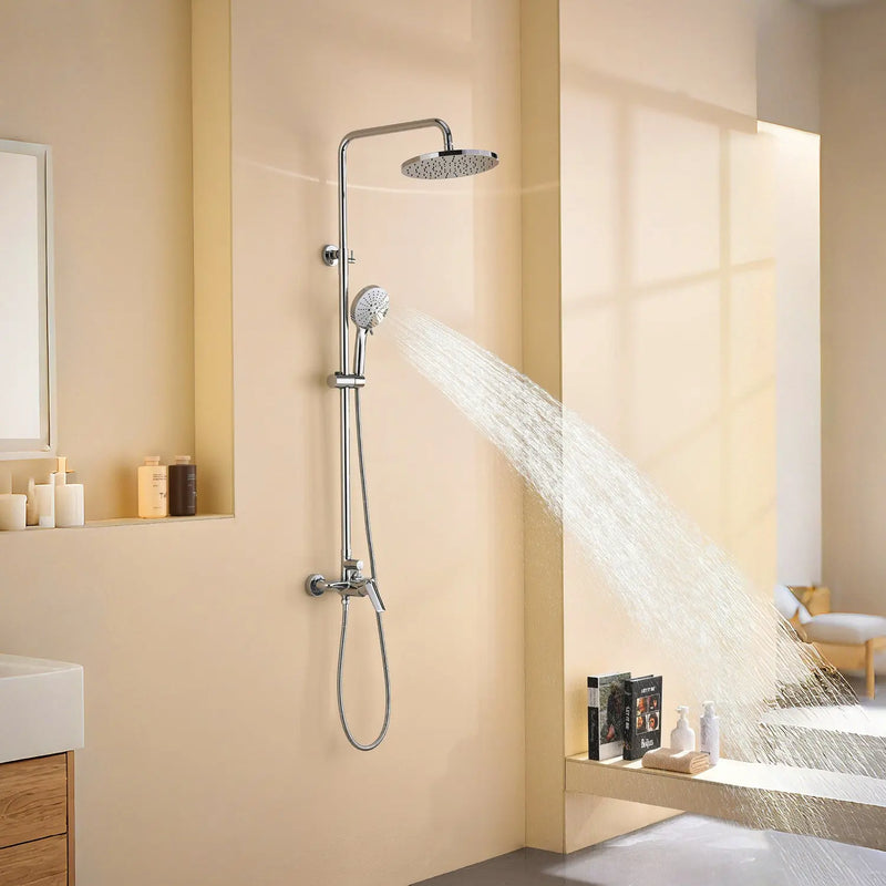 Wall Mounted 2-Function Exposed Shower Faucet with Slide Bar, 10Inch ABS Round Shower Head, 3-Setting Handheld Shower wall-mounted-2-function-exposed-shower-faucet-with-slide-bar-10inch-abs-round-shower-head-3-setting-handheld-shower 