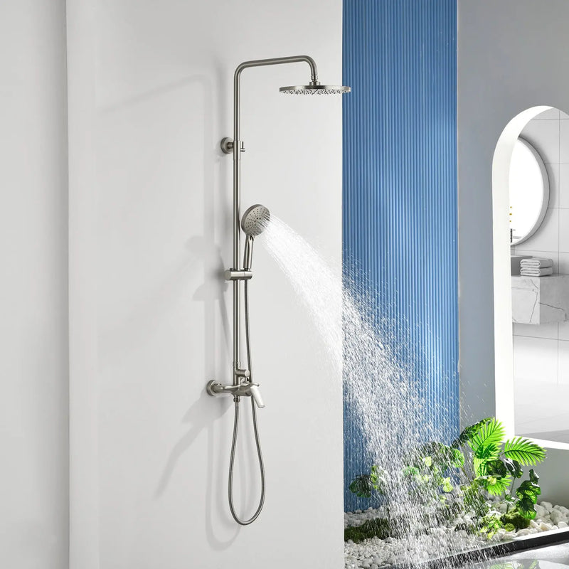 Wall Mounted 2-Function Exposed Shower Faucet with Slide Bar, 10Inch ABS Round Shower Head, 3-Setting Handheld Shower wall-mounted-2-function-exposed-shower-faucet-with-slide-bar-10inch-abs-round-shower-head-3-setting-handheld-shower 