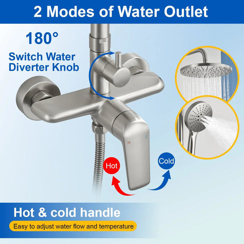 Wall Mounted 2-Function Exposed Shower Faucet with Slide Bar, 10Inch ABS Round Shower Head, 3-Setting Handheld Shower wall-mounted-2-function-exposed-shower-faucet-with-slide-bar-10inch-abs-round-shower-head-3-setting-handheld-shower 