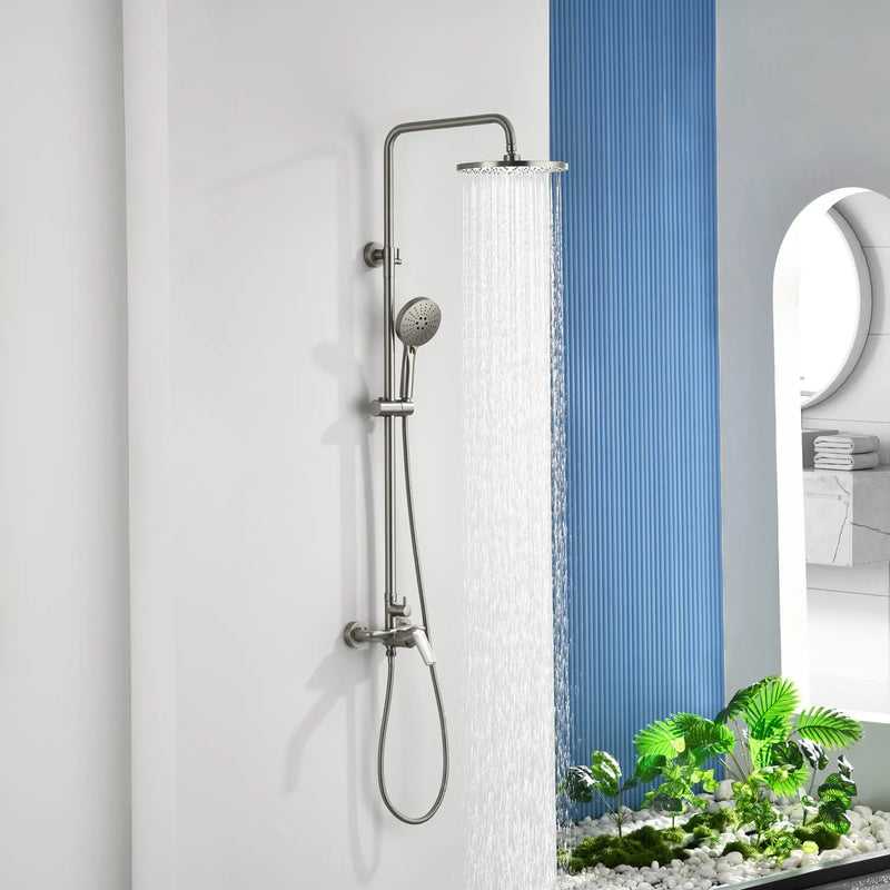Wall Mounted 2-Function Exposed Shower Faucet with Slide Bar, 10Inch ABS Round Shower Head, 3-Setting Handheld Shower wall-mounted-2-function-exposed-shower-faucet-with-slide-bar-10inch-abs-round-shower-head-3-setting-handheld-shower 
