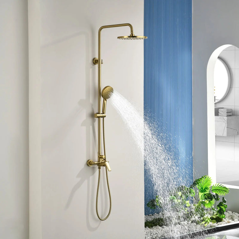 Wall Mounted 2-Function Exposed Shower Faucet with Slide Bar, 10Inch ABS Round Shower Head, 3-Setting Handheld Shower wall-mounted-2-function-exposed-shower-faucet-with-slide-bar-10inch-abs-round-shower-head-3-setting-handheld-shower 