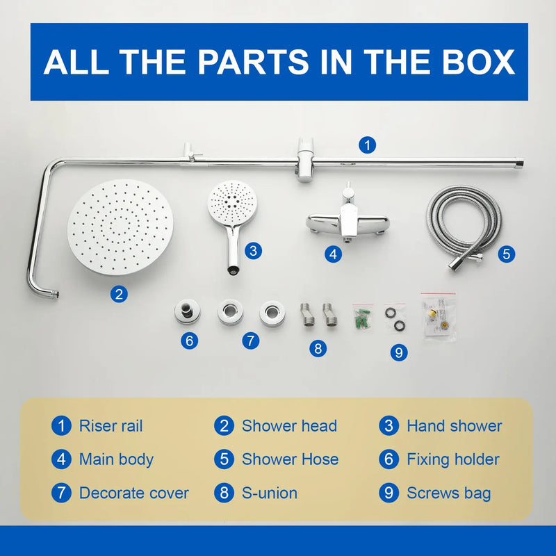 Wall Mounted 2-Function Exposed Shower Faucet with Slide Bar, 10Inch ABS Round Shower Head, 3-Setting Handheld Shower wall-mounted-2-function-exposed-shower-faucet-with-slide-bar-10inch-abs-round-shower-head-3-setting-handheld-shower 