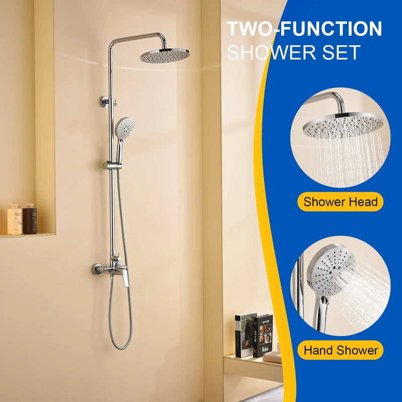 Wall Mounted 2-Function Exposed Shower Faucet with Slide Bar, 10Inch ABS Round Shower Head, 3-Setting Handheld Shower wall-mounted-2-function-exposed-shower-faucet-with-slide-bar-10inch-abs-round-shower-head-3-setting-handheld-shower Chrome / Brass & SUS304 & ABS / 37*16.9*6.3inches