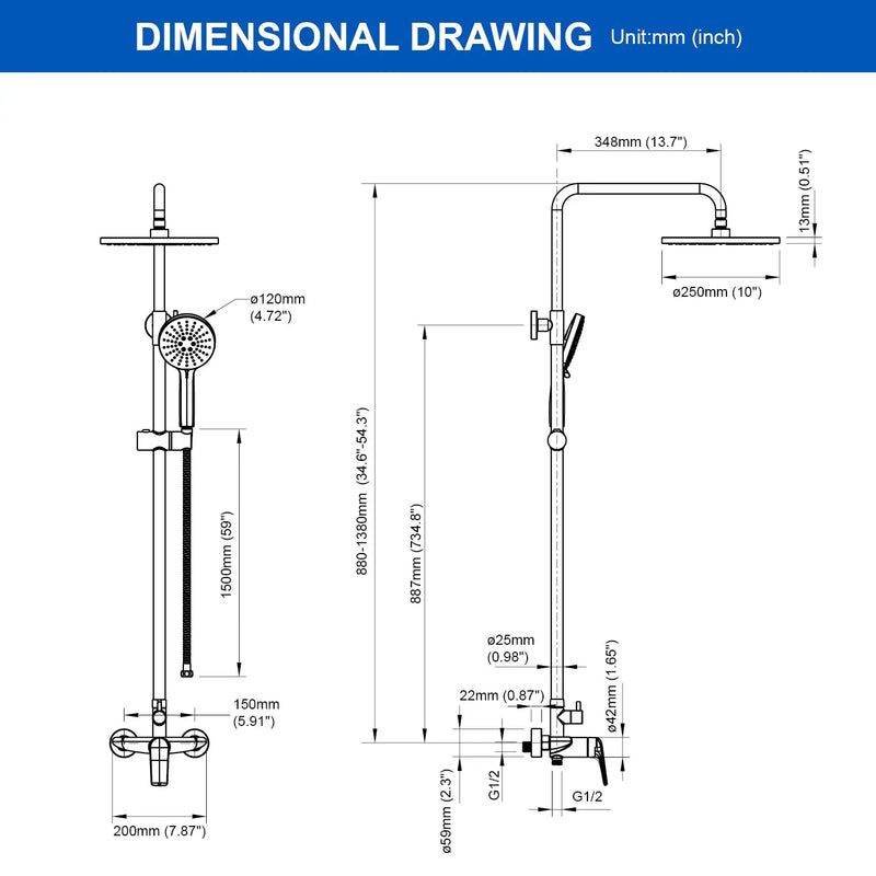 Wall Mounted 2-Function Exposed Shower Faucet with Slide Bar, 10Inch ABS Round Shower Head, 3-Setting Handheld Shower wall-mounted-2-function-exposed-shower-faucet-with-slide-bar-10inch-abs-round-shower-head-3-setting-handheld-shower 