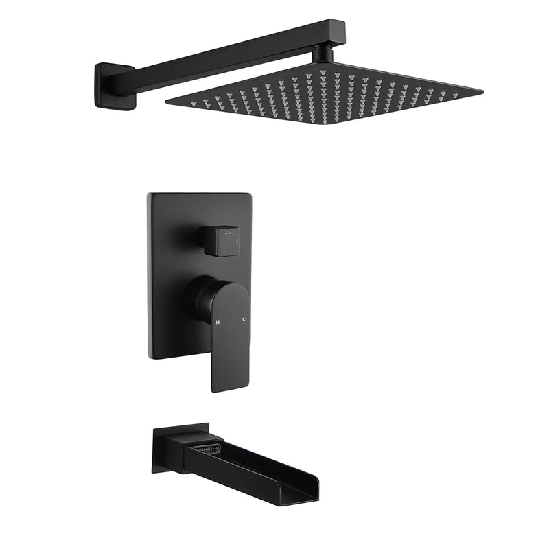 Wall Mounted Rainfall Bathroom Shower System 10 Inch square Rain Shower Head with Waterfall Spout wall-mounted-rainfall-bathroom-shower-system-10-inch-square-rain-shower-head-with-waterfall-spout Matte Black / Brass & SUS304 / 17.5*13.4*5.5 inches