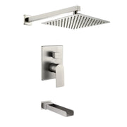Wall Mounted Rainfall Bathroom Shower System 10 Inch square Rain Shower Head with Waterfall Spout wall-mounted-rainfall-bathroom-shower-system-10-inch-square-rain-shower-head-with-waterfall-spout Brushed Nickel / Brass & SUS304 / 17.5*13.4*5.5 inches