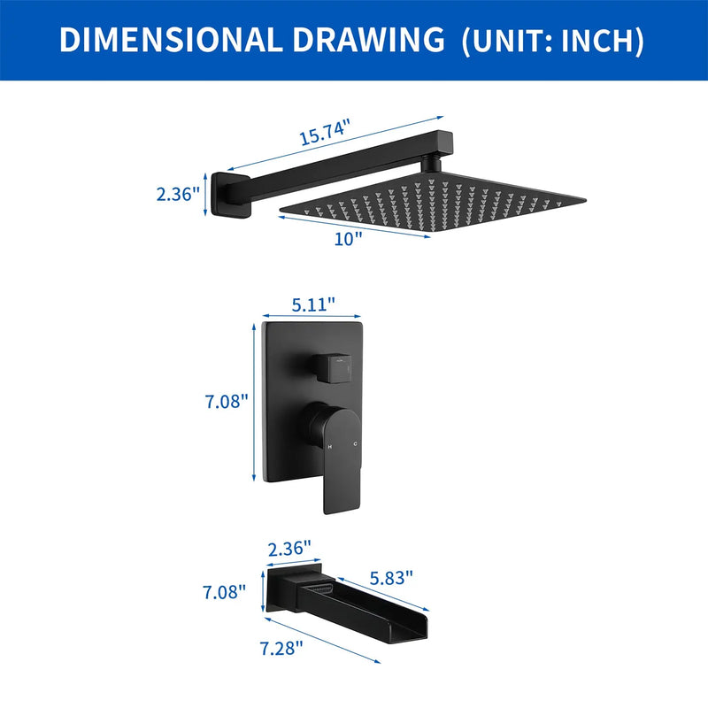 Wall Mounted Rainfall Bathroom Shower System 10 Inch square Rain Shower Head with Waterfall Spout wall-mounted-rainfall-bathroom-shower-system-10-inch-square-rain-shower-head-with-waterfall-spout 