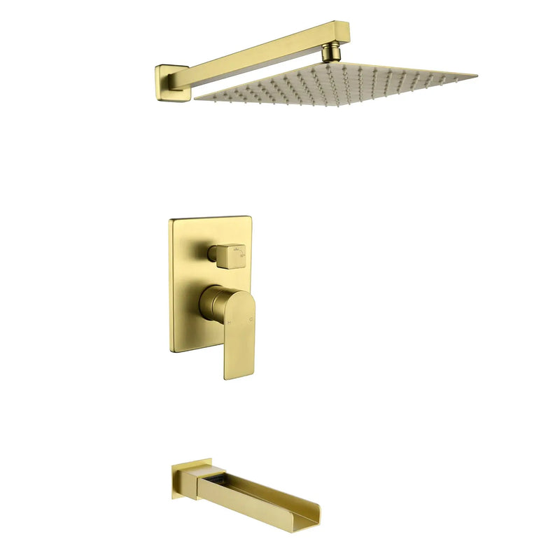Wall Mounted Rainfall Bathroom Shower System 10 Inch square Rain Shower Head with Waterfall Spout wall-mounted-rainfall-bathroom-shower-system-10-inch-square-rain-shower-head-with-waterfall-spout Brushed Gold / Brass & SUS304 / 17.5*13.4*5.5 inches