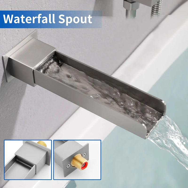 Wall Mounted Rainfall Bathroom Shower System 10 Inch square Rain Shower Head with Waterfall Spout wall-mounted-rainfall-bathroom-shower-system-10-inch-square-rain-shower-head-with-waterfall-spout 