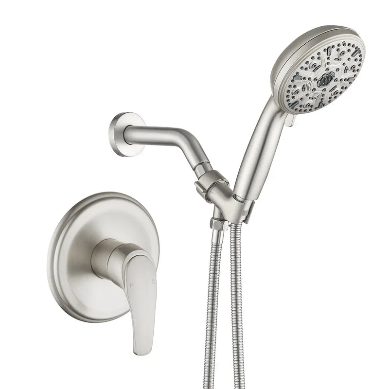 Wall Mounted Round High Pressure Single Handle 10-Spray Hand Shower with Valve wall-mounted-round-high-pressure-single-handle-10-spray-hand-shower-with-valve Brushed Nickel / Brass & SUS304 & ABS / 6.3*6.3*9.45 inches