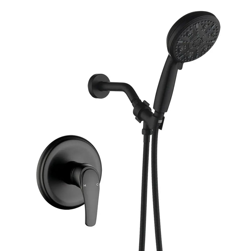 Wall Mounted Round High Pressure Single Handle 10-Spray Hand Shower with Valve wall-mounted-round-high-pressure-single-handle-10-spray-hand-shower-with-valve Matte Black / Brass & SUS304 & ABS / 6.3*6.3*9.45 inches