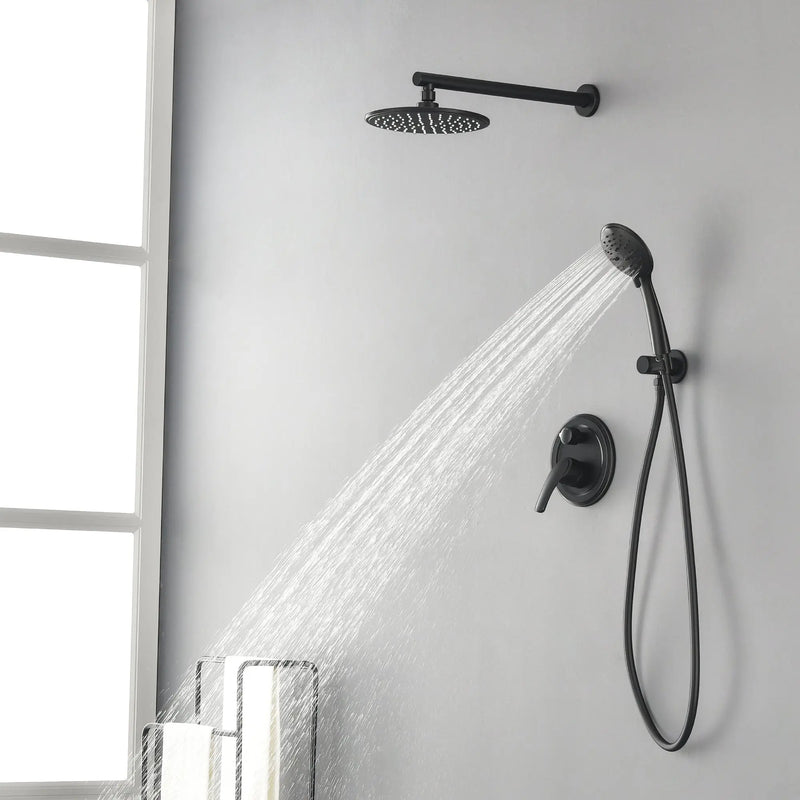 Wall Mounted Shower System Set with 9" Rain Shower head and 5-Setting High Pressure Handheld Shower shamanda-wall-mounted-shower-system-matte-black 
