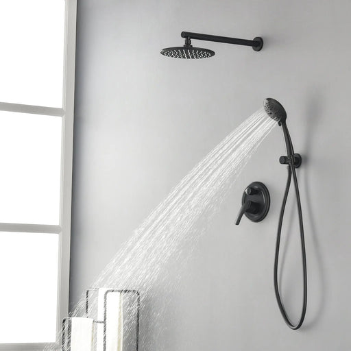 Wall Mounted Shower System Set with 9" Rain Shower head and 5-Setting High Pressure Handheld Shower shamanda-wall-mounted-shower-system-matte-black 