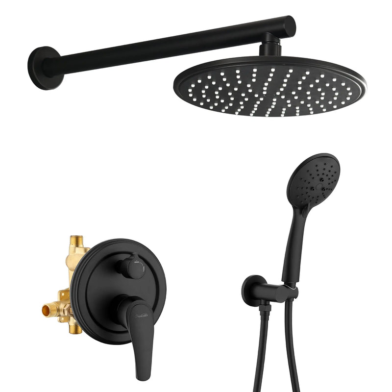 Wall Mounted Shower System Set with 9" Rain Shower head and 5-Setting High Pressure Handheld Shower shamanda-wall-mounted-shower-system-matte-black Matte Black / 9" shower head / Brass & ABS