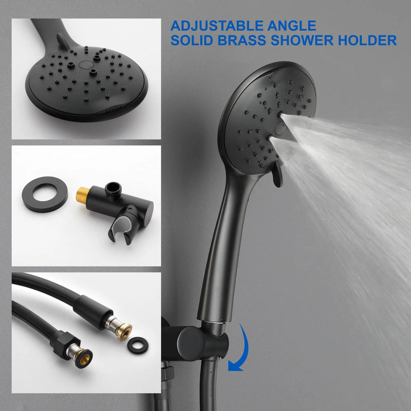 Wall Mounted Shower System Set with 9" Rain Shower head and 5-Setting High Pressure Handheld Shower shamanda-wall-mounted-shower-system-matte-black 