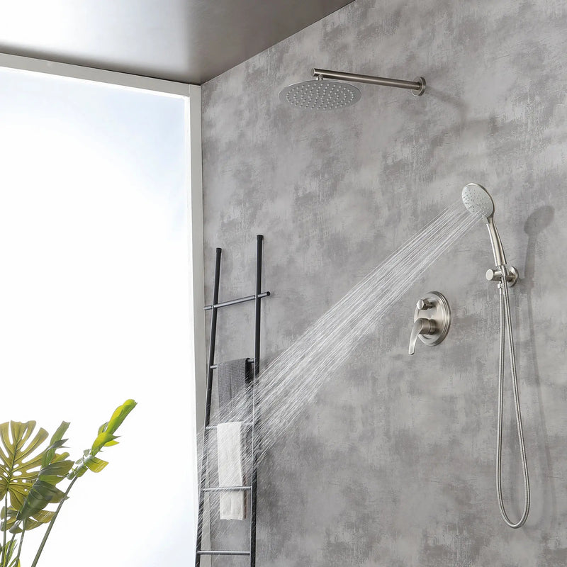 Wall Mounted Shower System Set with 9" Rain Shower head and 5-Setting High Pressure Handheld Shower shamanda-wall-mounted-shower-system-matte-black 