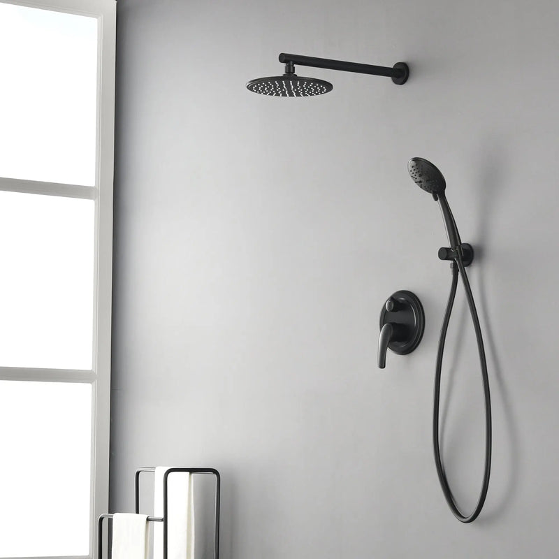 Wall Mounted Shower System Set with 9" Rain Shower head and 5-Setting High Pressure Handheld Shower shamanda-wall-mounted-shower-system-matte-black 