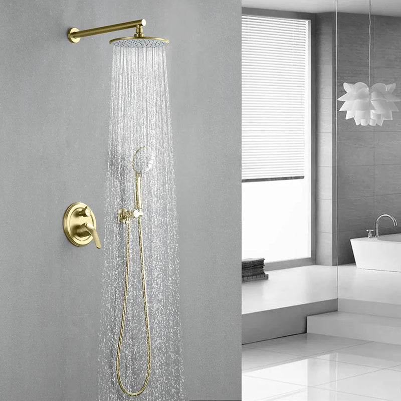 Wall Mounted Shower System Set with 9" Rain Shower head and 5-Setting High Pressure Handheld Shower shamanda-wall-mounted-shower-system-matte-black 