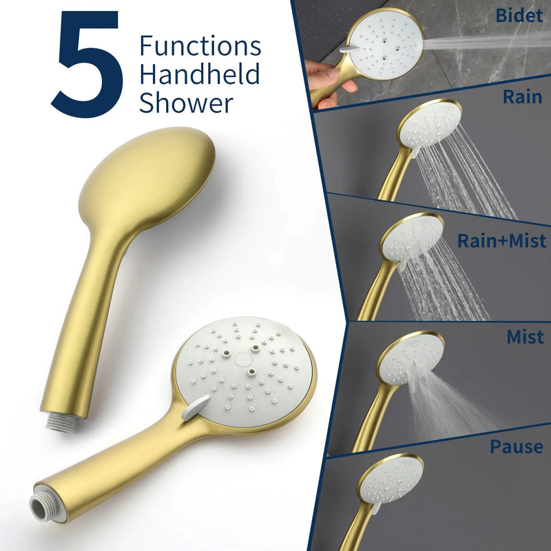 Wall Mounted Shower System Set with 9" Rain Shower head and 5-Setting High Pressure Handheld Shower shamanda-wall-mounted-shower-system-matte-black 