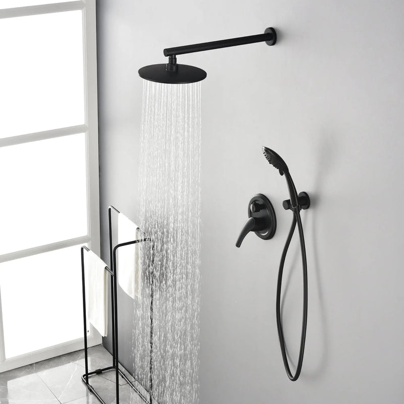 Wall Mounted Shower System Set with 9" Rain Shower head and 5-Setting High Pressure Handheld Shower shamanda-wall-mounted-shower-system-matte-black 
