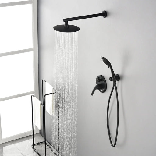 Wall Mounted Shower System Set with 9" Rain Shower head and 5-Setting High Pressure Handheld Shower shamanda-wall-mounted-shower-system-matte-black 