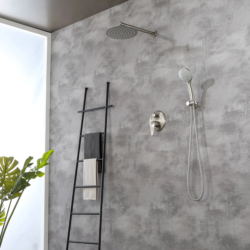 Wall Mounted Shower System Set with 9" Rain Shower head and 5-Setting High Pressure Handheld Shower shamanda-wall-mounted-shower-system-matte-black 