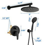 Wall Mounted Shower System Set with 9" Rain Shower head and 5-Setting High Pressure Handheld Shower shamanda-wall-mounted-shower-system-matte-black 