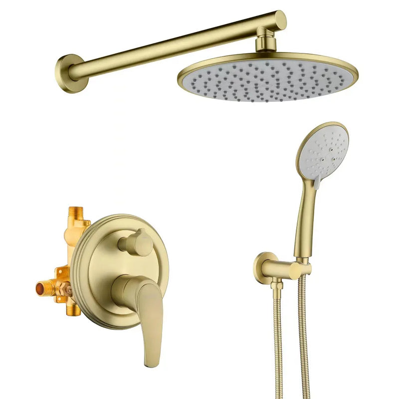 Wall Mounted Shower System Set with 9" Rain Shower head and 5-Setting High Pressure Handheld Shower shamanda-wall-mounted-shower-system-matte-black Brushed Gold / 9" shower head / Brass & ABS