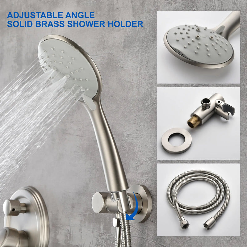 Wall Mounted Shower System Set with 9" Rain Shower head and 5-Setting High Pressure Handheld Shower shamanda-wall-mounted-shower-system-matte-black 