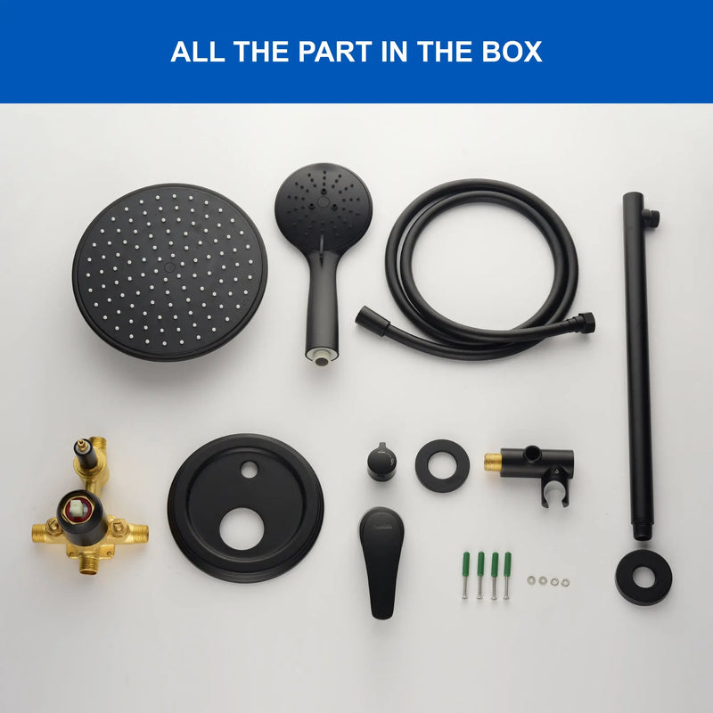 Wall Mounted Shower System Set with 9" Rain Shower head and 5-Setting High Pressure Handheld Shower shamanda-wall-mounted-shower-system-matte-black 