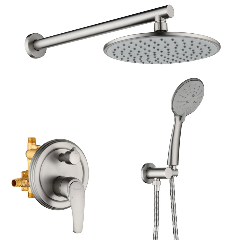 Wall Mounted Shower System Set with 9" Rain Shower head and 5-Setting High Pressure Handheld Shower shamanda-wall-mounted-shower-system-matte-black Brushed Nickel / 9" shower head / Brass & ABS