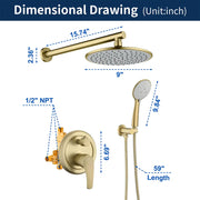 Wall Mounted Shower System Set with 9" Rain Shower head and 5-Setting High Pressure Handheld Shower shamanda-wall-mounted-shower-system-matte-black 